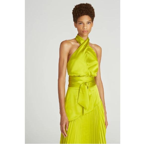 AMUR Dixon Citrine Pleated Criss Cross Halter Satin Dress NEW $598 - Picture 12 of 14
